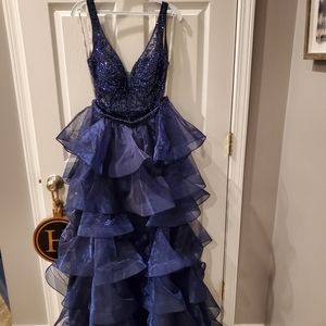 ellie wilde Navy Blue Tiered Ruffle Prom Dress